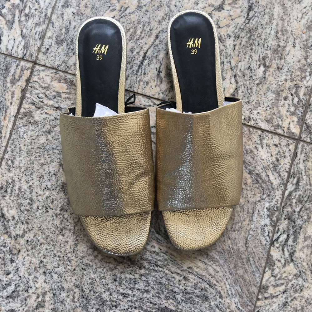 Flat Gold Metallic H&M Slip On Loafers